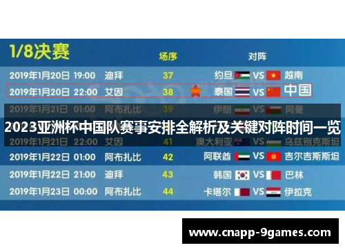 2023亚洲杯中国队赛事安排全解析及关键对阵时间一览 2023亚洲杯中国队赛事安排全解析及关键对阵时间一览