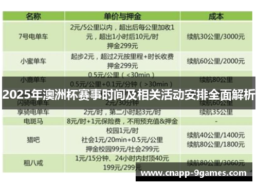 2025年澳洲杯赛事时间及相关活动安排全面解析